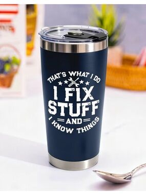 Amazon Navy Travel Tumbler with 'I Fix Stuff' White Graphic